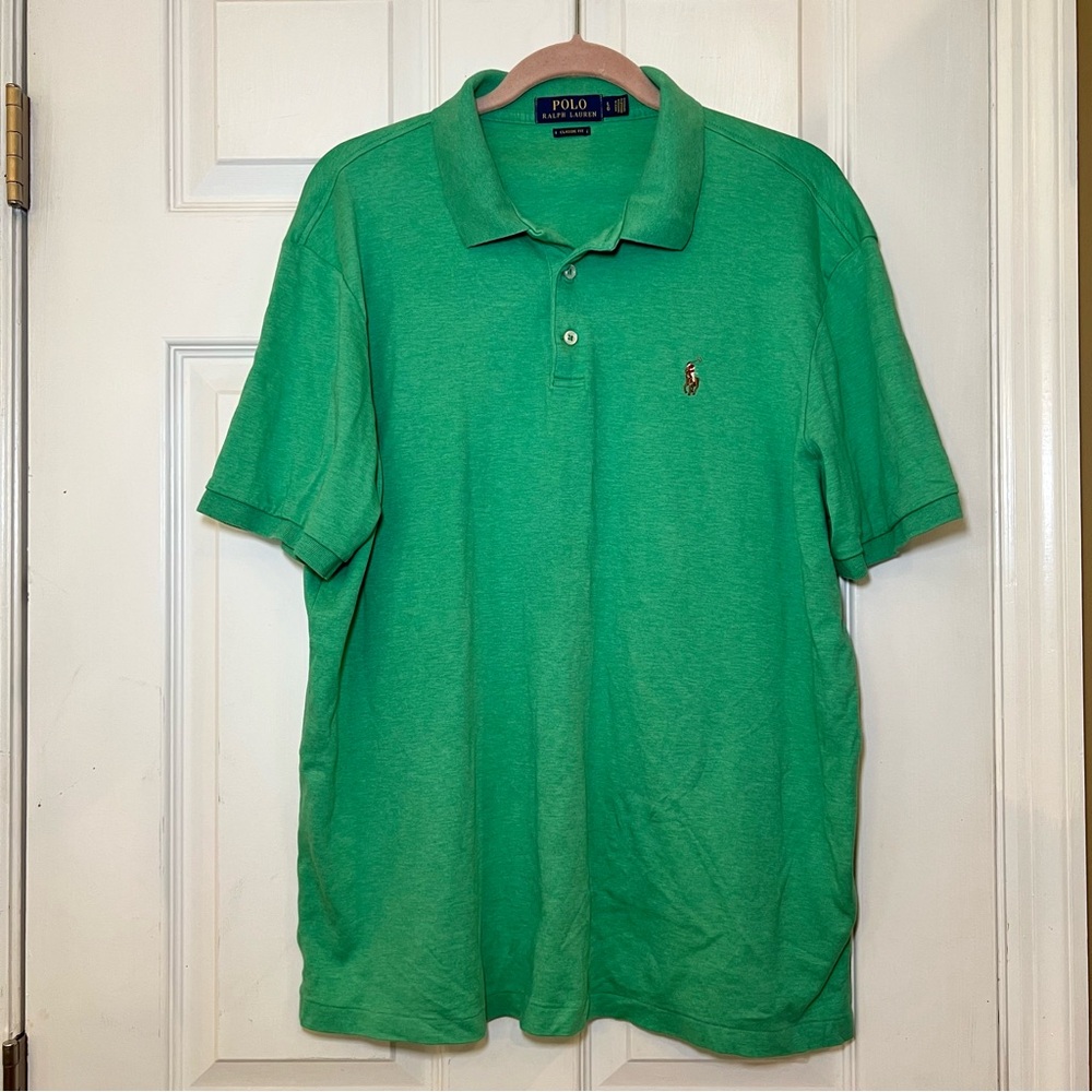 Polo Ralph Lauren Polo Shirt Mens Classic Fit Green Short Sleeve Flesh Pony Sz L